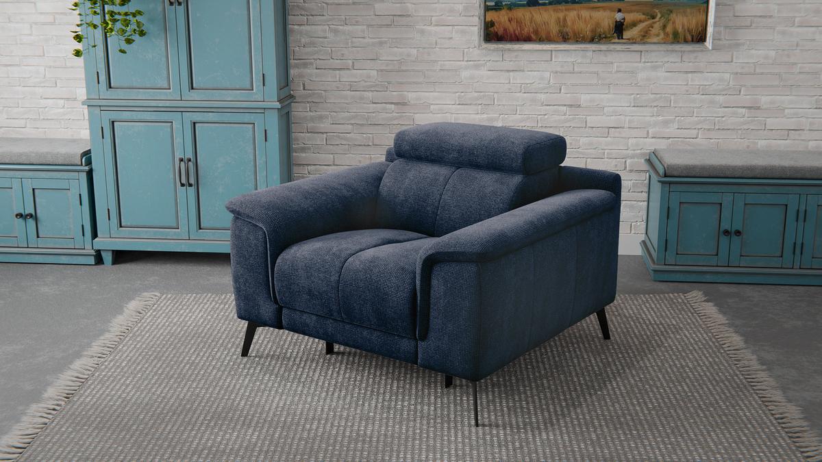 SESSEL FIERO mit Relaxfunktion, dunkelblau - Schwarz/Dunkelblau, Holzwerkstoff/Textil (114/82/103cm) - Wozimo