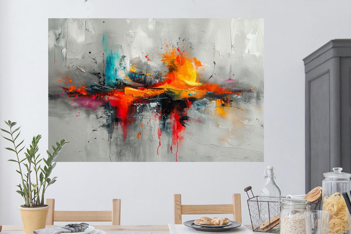 WANDTATTOO Moderne Kunst - Orange - Grau - Abstrakt Wandsticker 120x80 cm - Hellgrau, Kunststoff (120/80/0.1cm) - MuchoWow