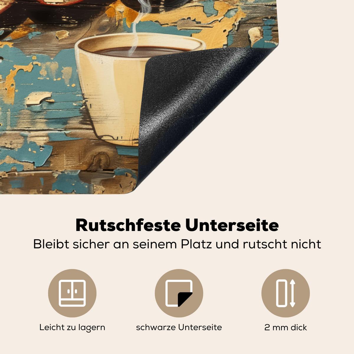 HERDABDECKPLATTE Kaffee - Vintage - Braun - Tasse Herdabdeckung Induktionsfeld 75x52 cm - Teakfarben, Kunststoff (75/52/0.2cm) - MuchoWow