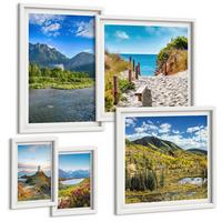 BILDER SET 5er Set - 50x50 cm & 20x30 cm & 40x60 cm Weißer Rahmen - See, Brücken, Berge - Weiß, Kunststoff (40/60cm) - TULUP