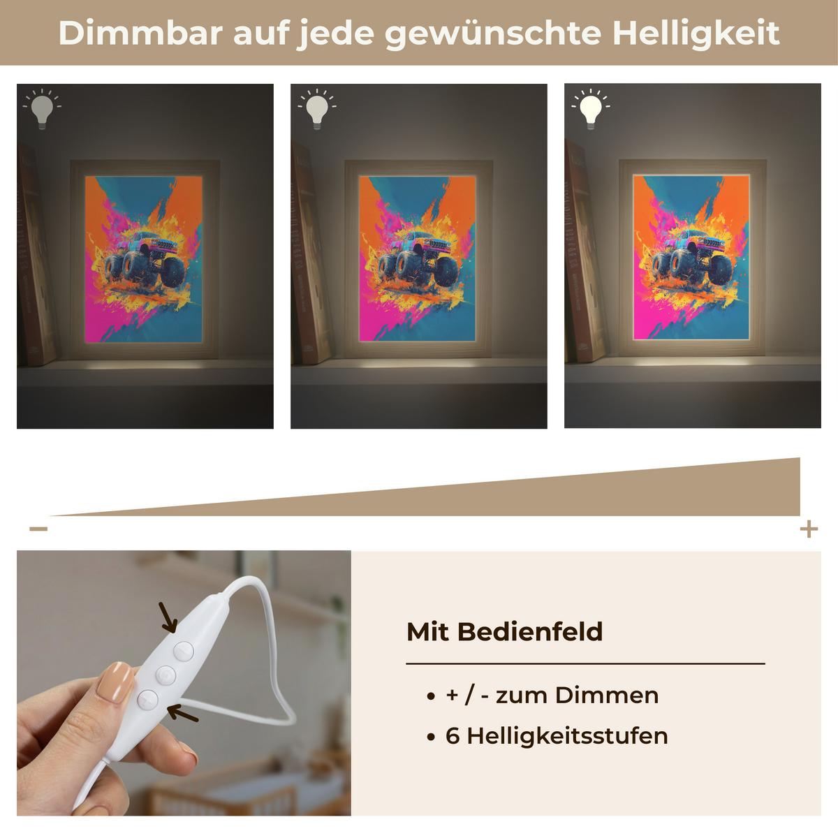 NACHTTISCHLAMPE Monstertruck - Abstrakt - Farbspritzer - Farbenfroh 15x20 cm - Pink, Holzwerkstoff (8/15/20cm) - OnlyWow