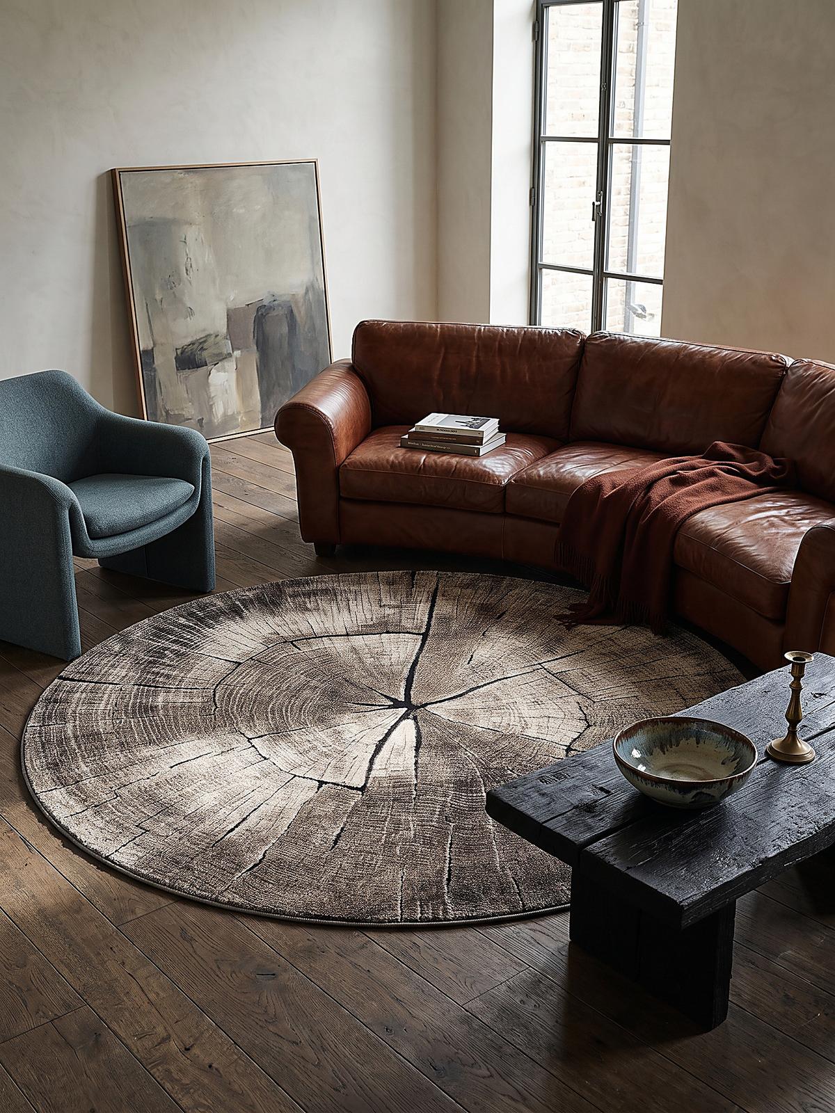 TEPPICH Kurzflor OGLIO Abstrakt Polypropylen-Polyester Natur Ø 120 cm Rund - Beige, Textil (120/120cm) - KADIMA DESIGN