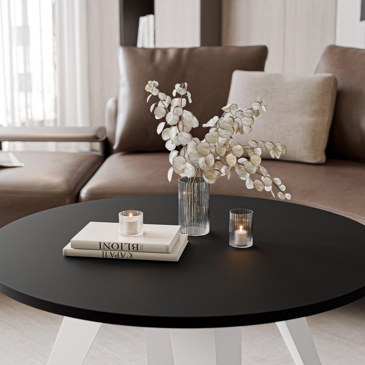 COUCHTISCH FERRO 75/50 cm runden, Weiß / Schwarz geriffelt - Schwarz/Weiß, Metall (75/75/50cm) - Idohome