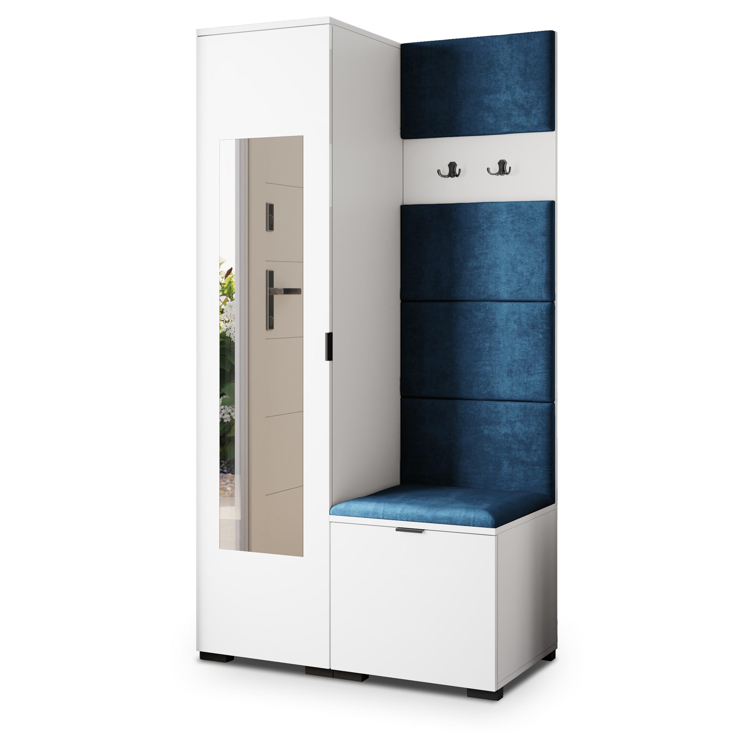 GARDEROBENSCHRANK VIRA 95/181/51 cm Modern Garderobe-Set Weiß - Blau/Weiß, Holzwerkstoff (95/181/51cm) - MASSENO