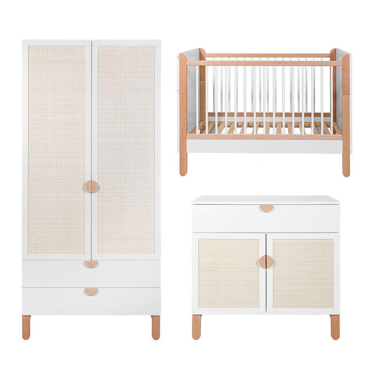 BABYZIMMER 3-teilig Laurie Weiß und Holz - Weiß, Holzwerkstoff (123.5/90/64cm) - Petits-meubles