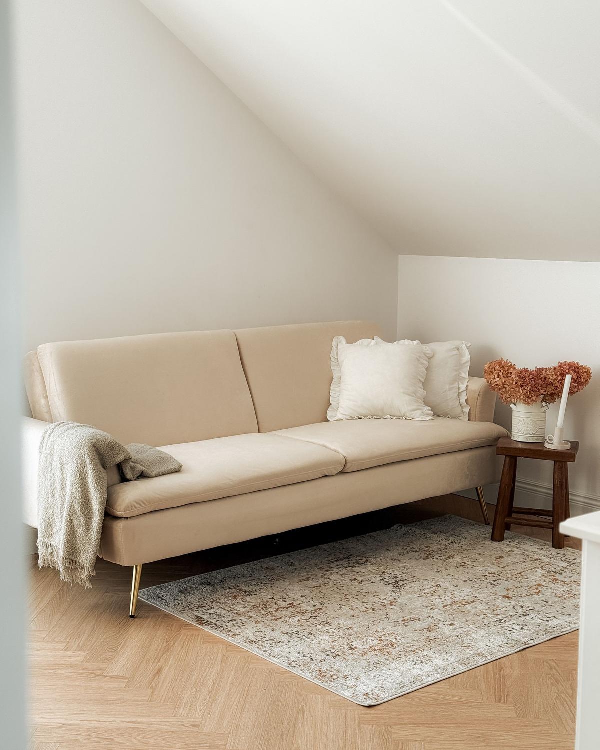 3-SITZER-SCHLAFSOFA Samtstoff Beige Vettre - Beige/Goldfarben, Textil (210/88/84cm) - Beliani
