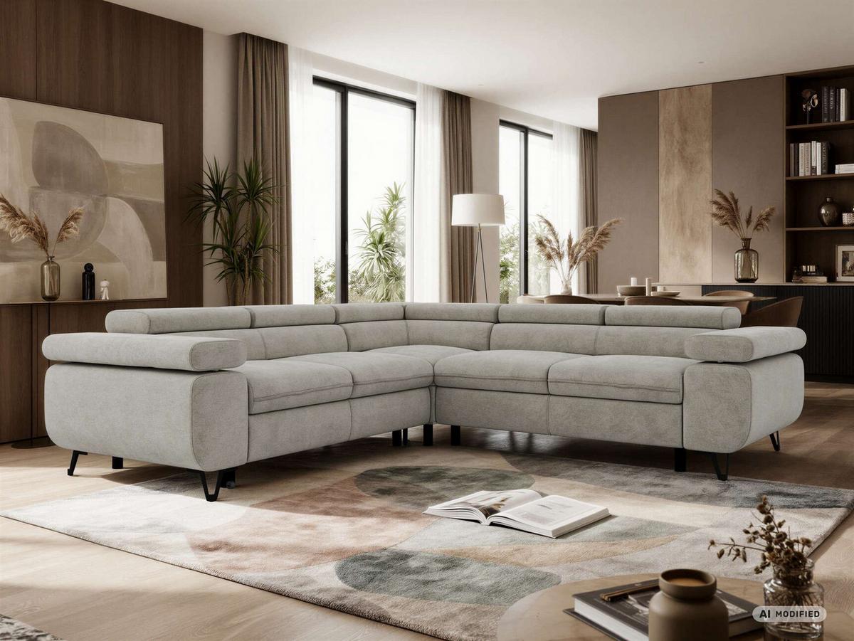 ECKSOFA QUADRO L - Hellgrau Stukture - Rechts Seite - Hellgrau/Schwarz, Textil/Metall (269/269cm) - MKS