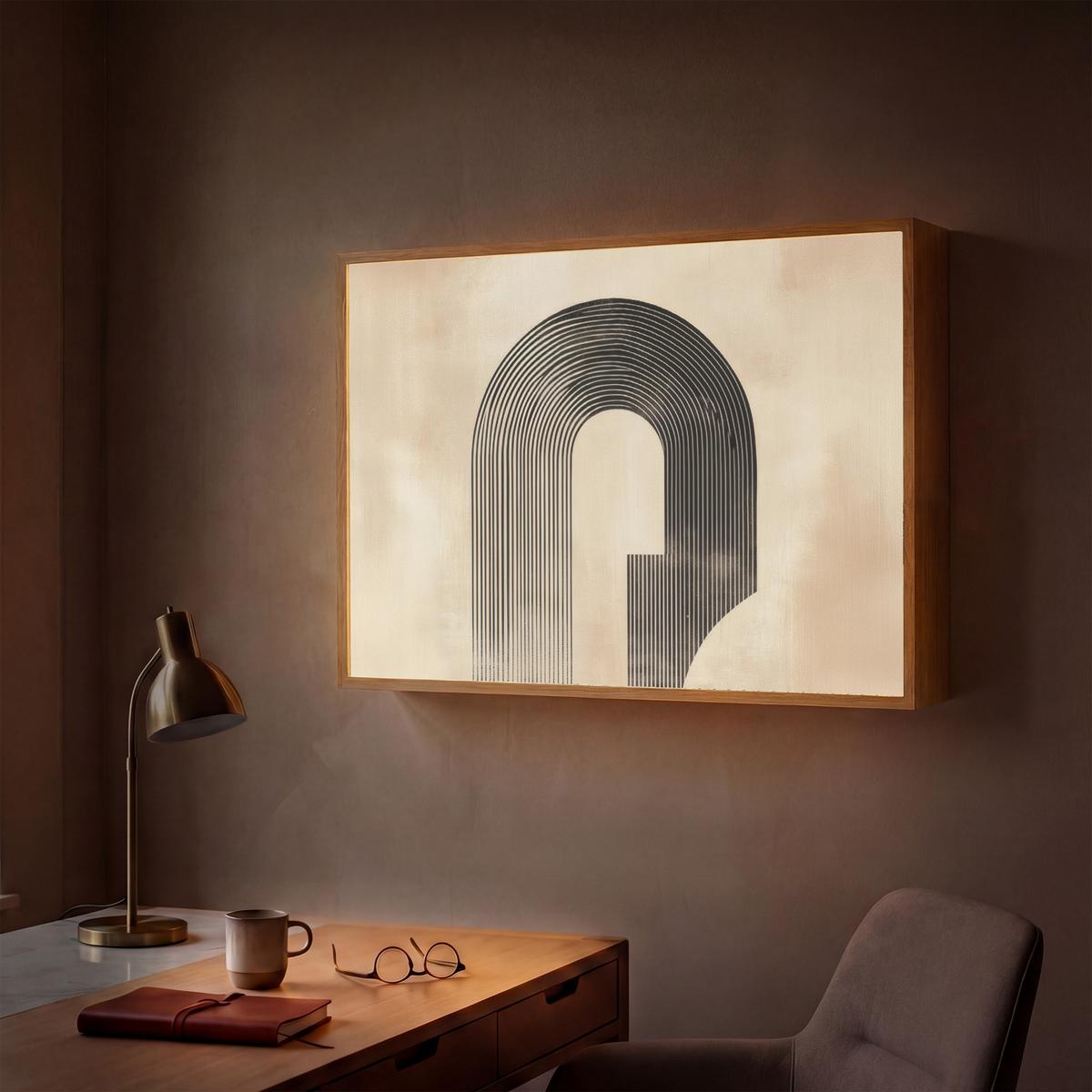 WANDLEUCHTE MIT AKKU Schleife - Streifen - Minimalistisch - Schwarz 100x70 cm - Beige, Holzwerkstoff (100/70/8cm) - OnlyWow