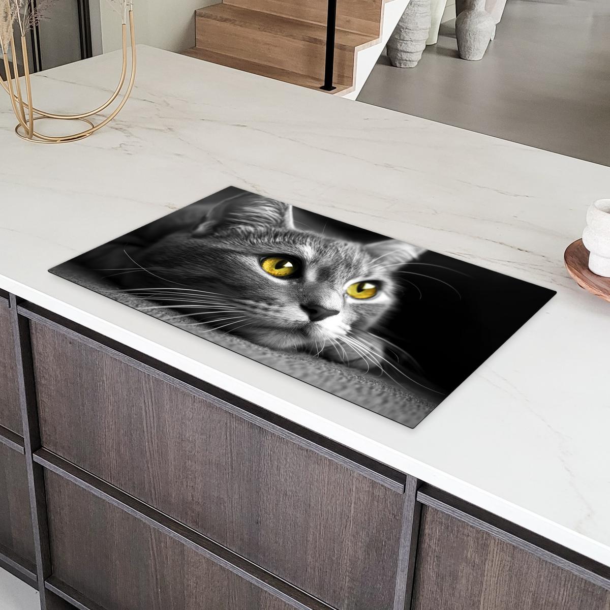 HERDABDECKPLATTE Katze - Grau - Tiere - Katze Induktionsschutz 89.6x51.6 cm - Grau, Kunststoff (89.6/51.6/0.2cm) - MuchoWow