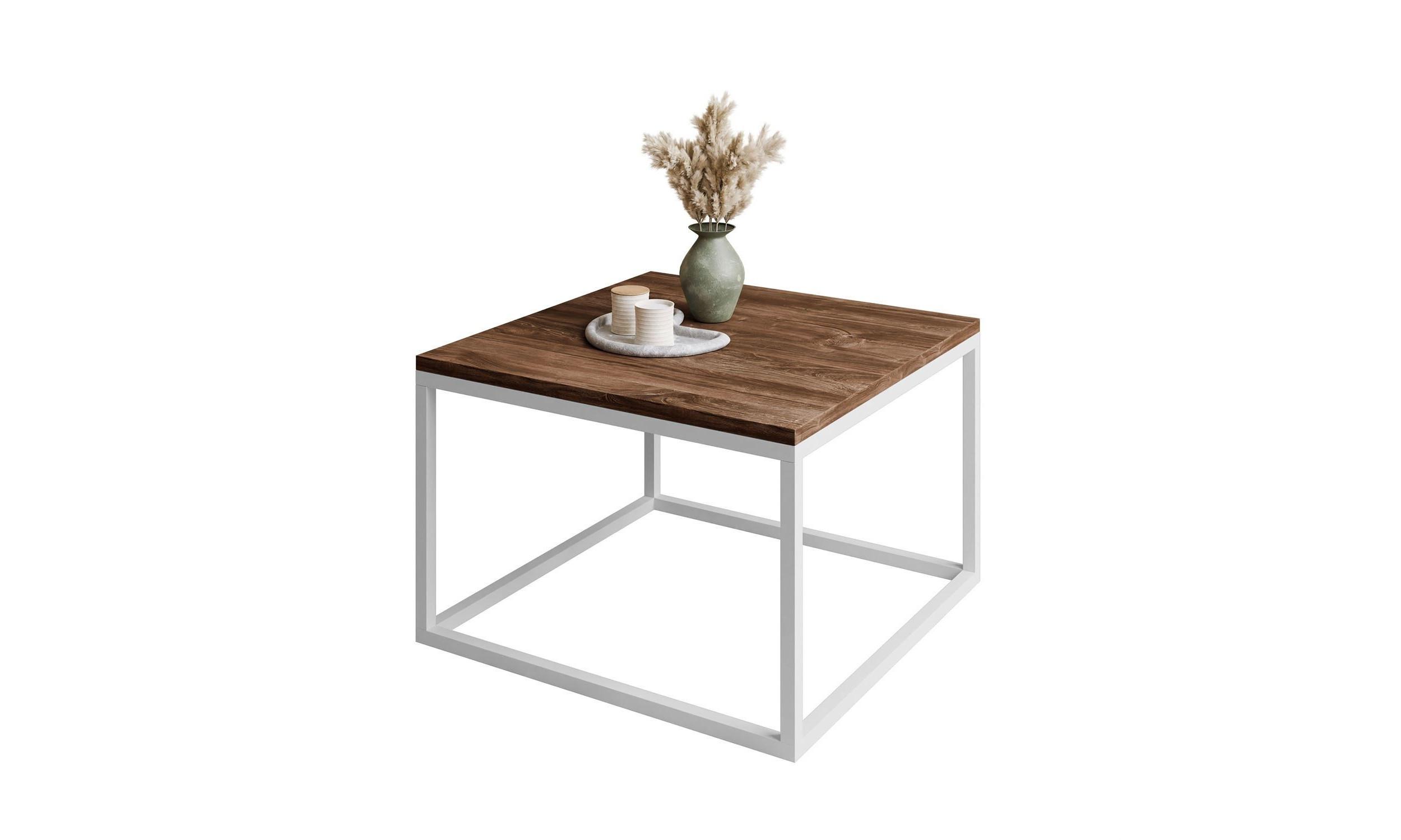 COUCHTISCH YOSHI 60/60/40 cm Weiß / Stirling Eiche - Naturfarben/Weiß, Holzwerkstoff/Metall (60/60/40cm) - Lookway