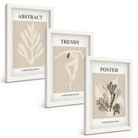 BILDER SET 3er Set - 20x30 cm Weißer Rahmen - Blumenmuster beige braun - Weiß, Kunststoff (20/30cm) - TULUP