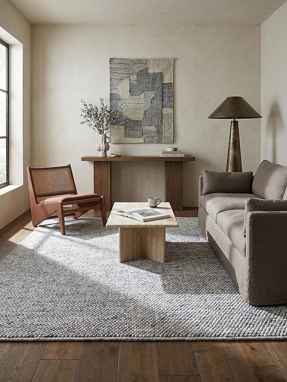 WOLLTEPPICH handgewebt MEDWAY, einfarbig, Hellblau, 80 x 150 cm - Blau, Textil (150/80cm) - KADIMA DESIGN