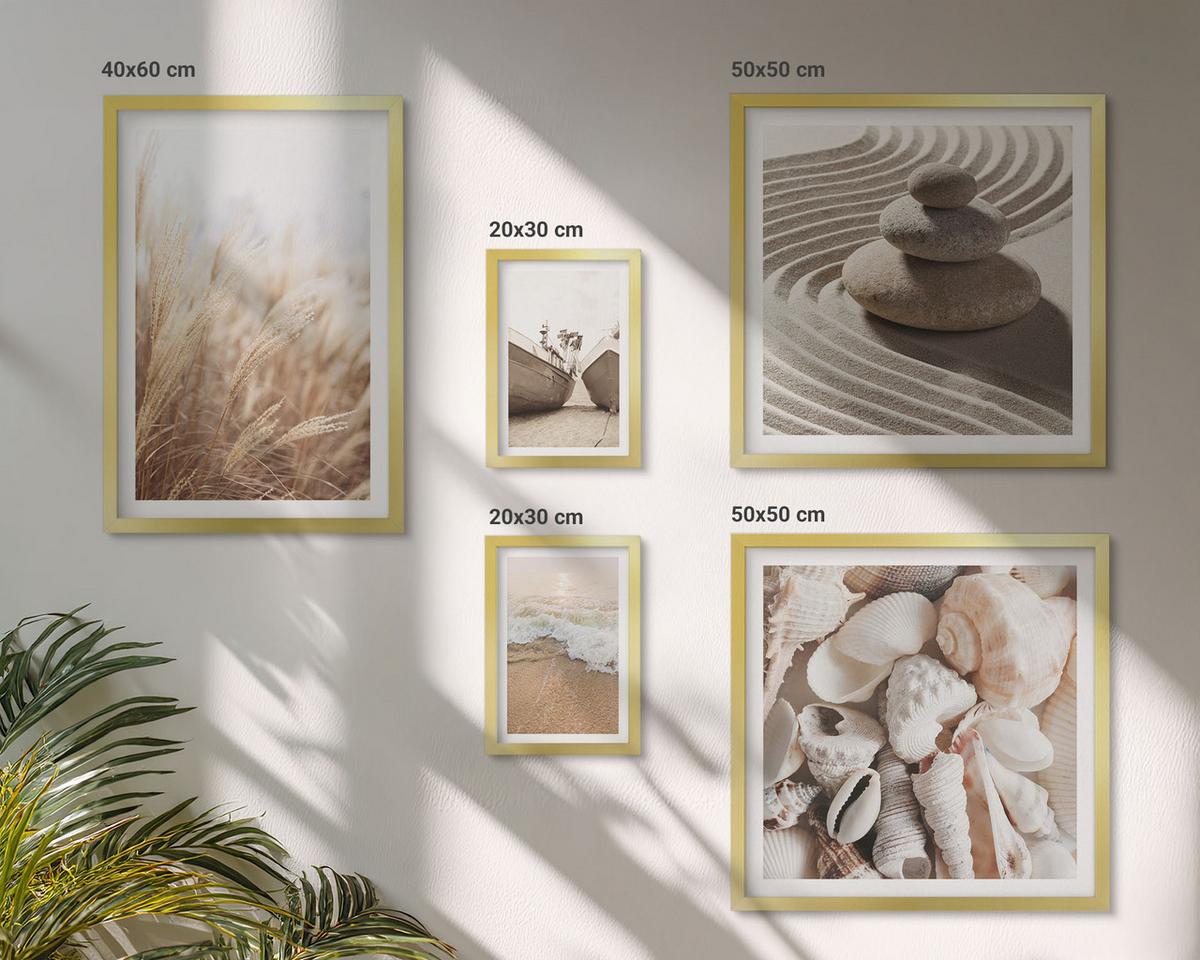 BILDER SET 5er Set - 50x50 cm & 20x30 cm & 40x60 cm Goldrahmen - Wolkenmeer, Traumfänger, Gras - Goldfarben, Kunststoff (40/60cm) - TULUP