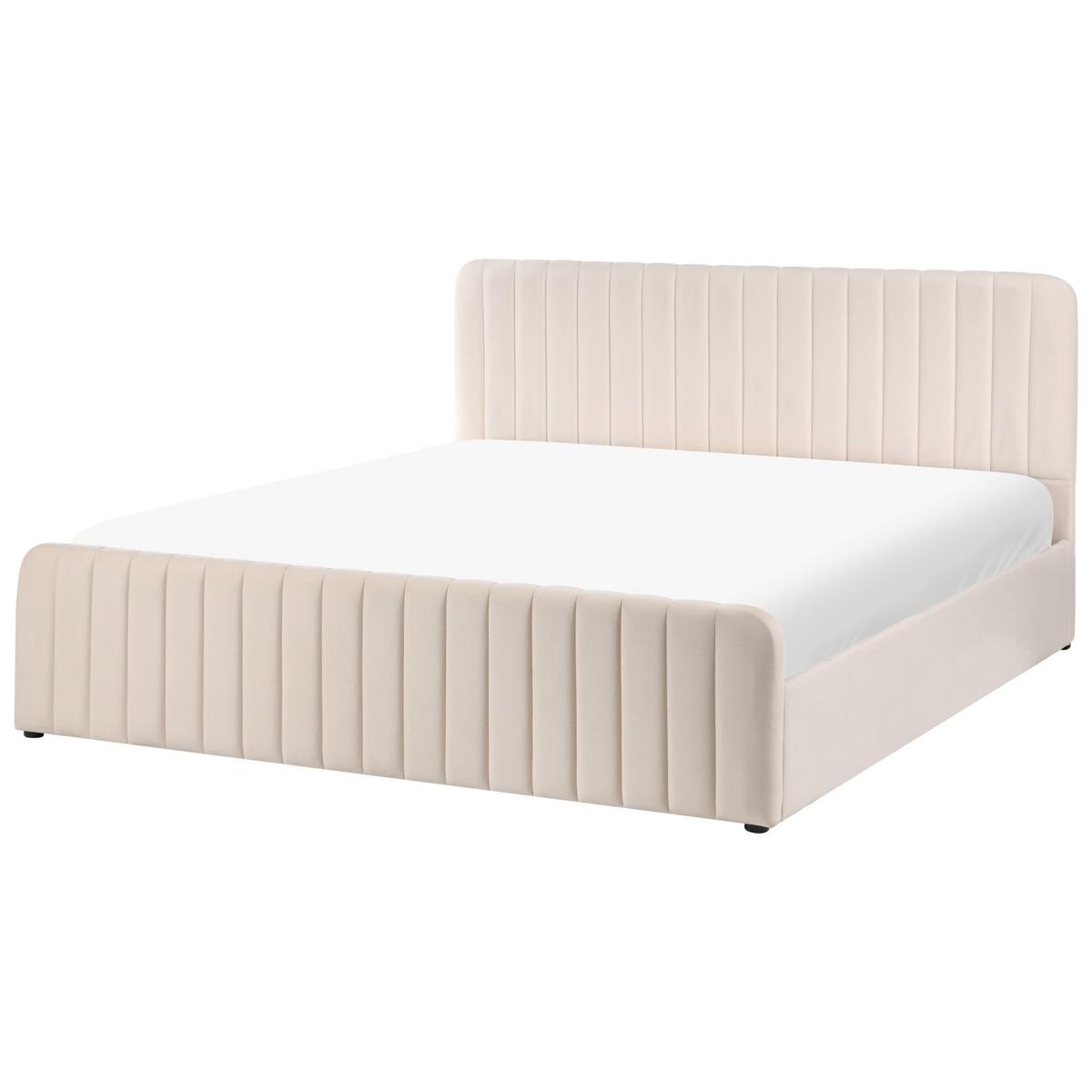BETT mit Stauraum 180/200 Samtstoff Beige Lunan - Beige/Schwarz, Textil (180/200cm) - Beliani