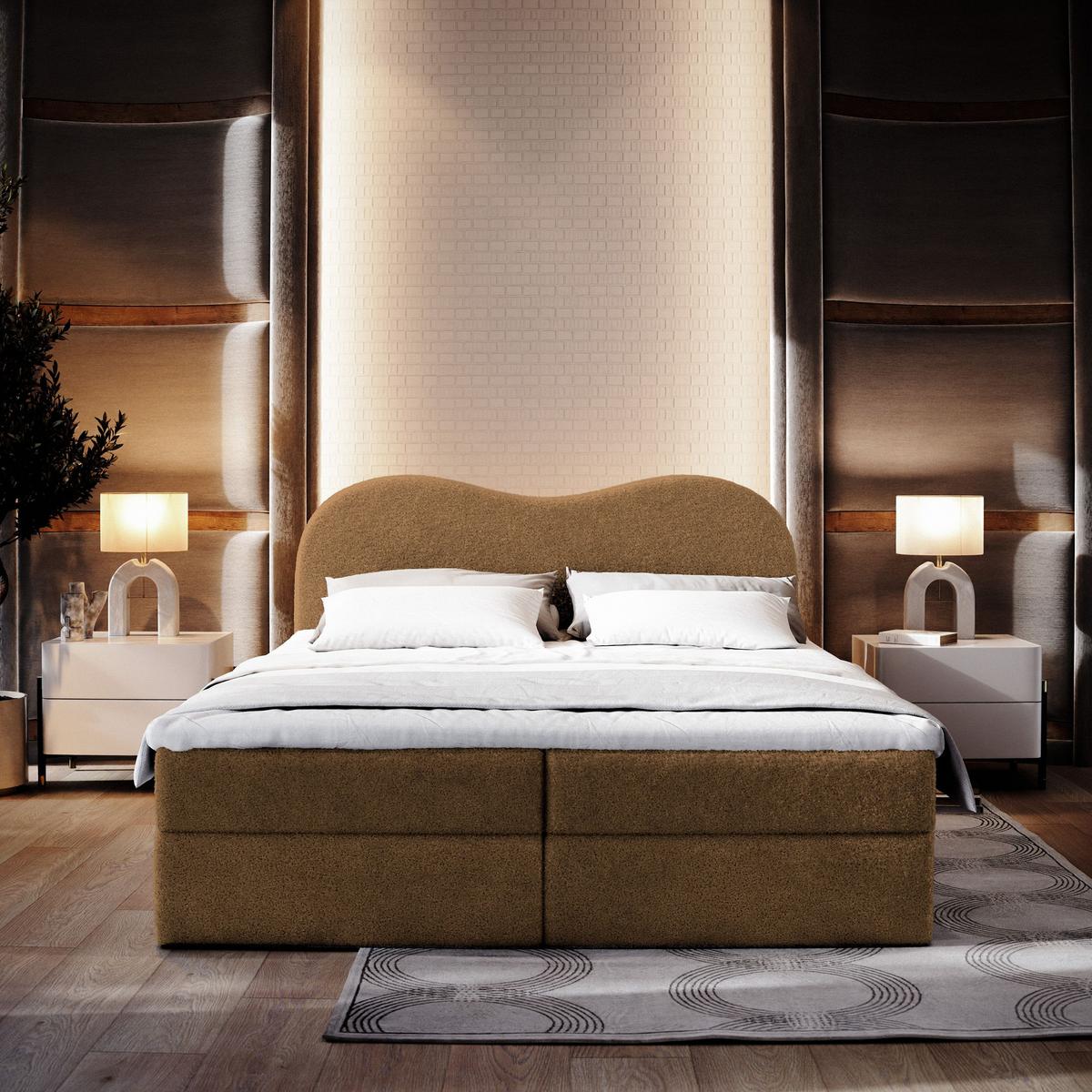 BOXBETT FLUVIA N 140x200 cm mit Matratze und Topper - Braun - Braun, Holz (140/200cm) - MASSENO