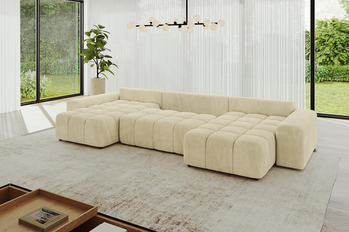 WOHNLANDSCHAFT ENIL-U 401x189x68 Beige Velours - Beige, Holzwerkstoff/Kunststoff (401/68/189cm) - ALTDECOR