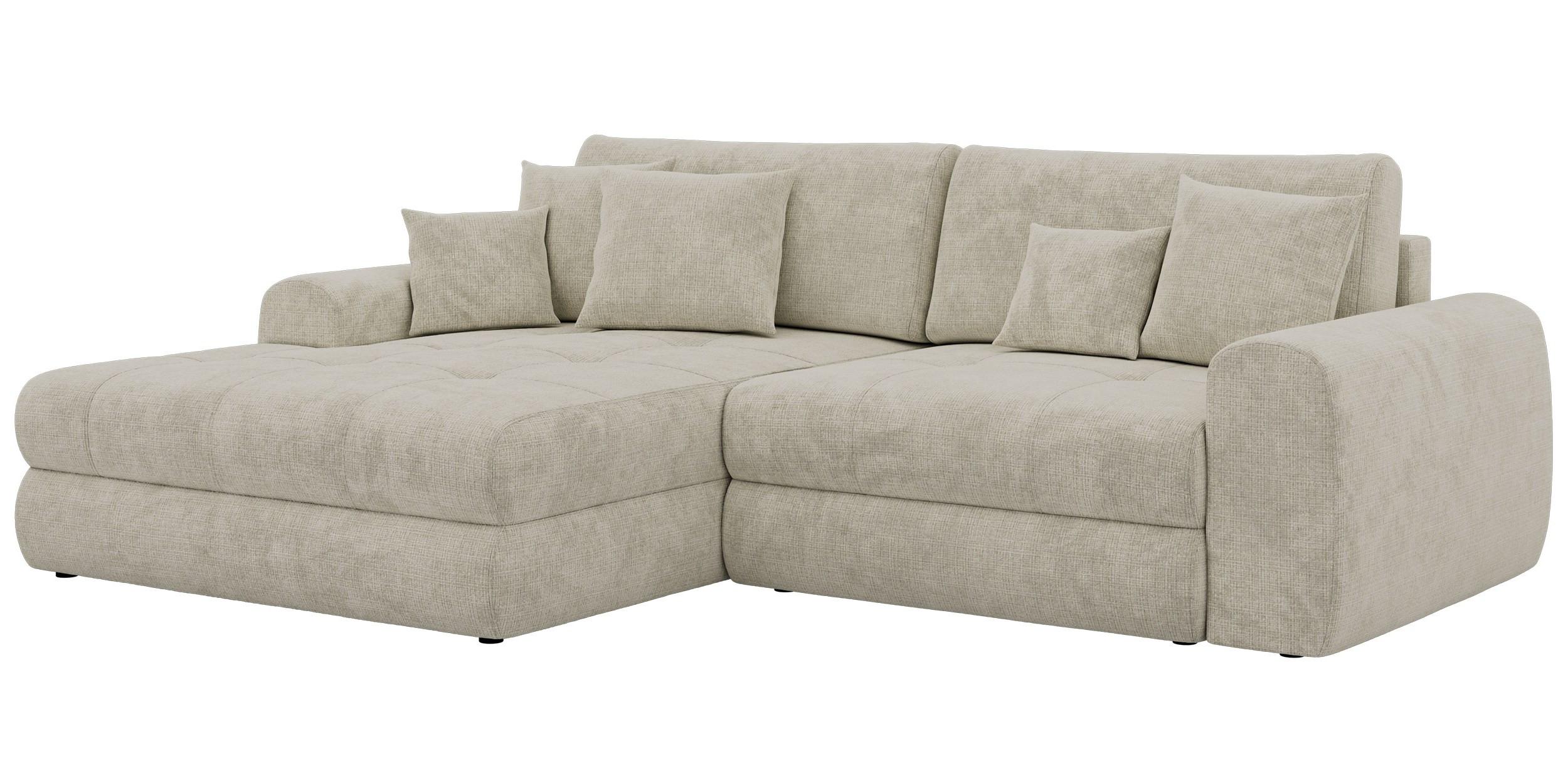 ECKSOFA ARELIA L - Creme Schenille grob gewebt - Rechts Seite - Creme/Schwarz, Kunststoff/Textil (205/292cm) - MKS