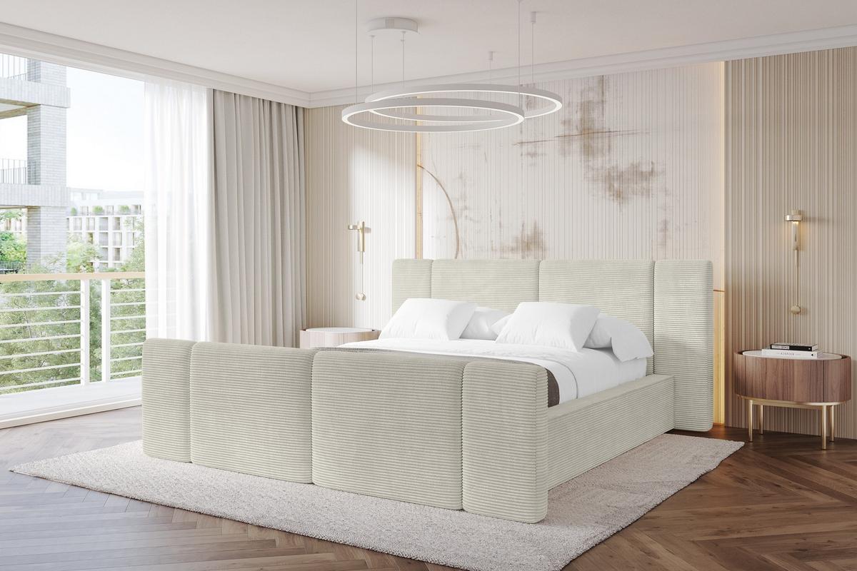 POLSTERBETT mit Bettkasten, Fußteil und Lattenrost, Bett mit Matratze H3/H4 - RIVO-Z 180x200 Creme - Sahara, Holzwerkstoff/Textil (180/200cm) - ALTDECOR