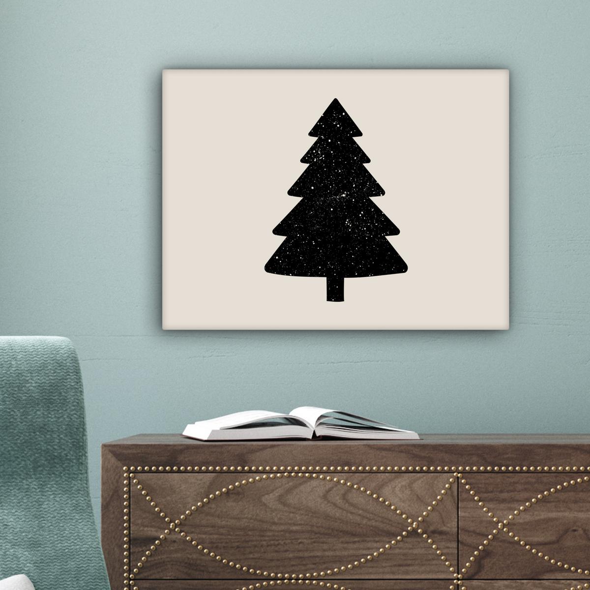 LEINWANDBILD Weihnachtsbaum - Schwarz - Urlaub - Beige Wandbild 40x30 cm - Schwarz, Textil (40/30cm) - MuchoWow