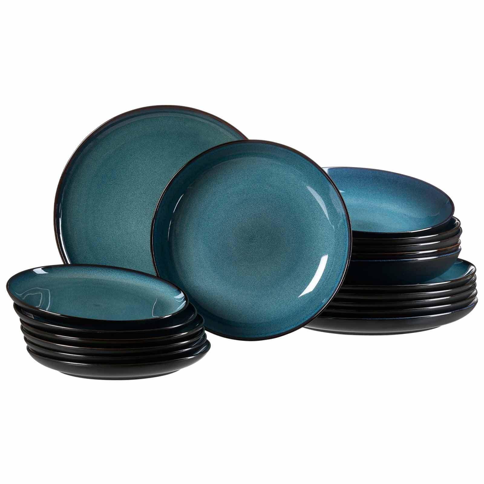 TELLER-SET Bali blau 18-tlg. - Blau, Keramik (2/2/2cm) - Ritzenhoff Breker