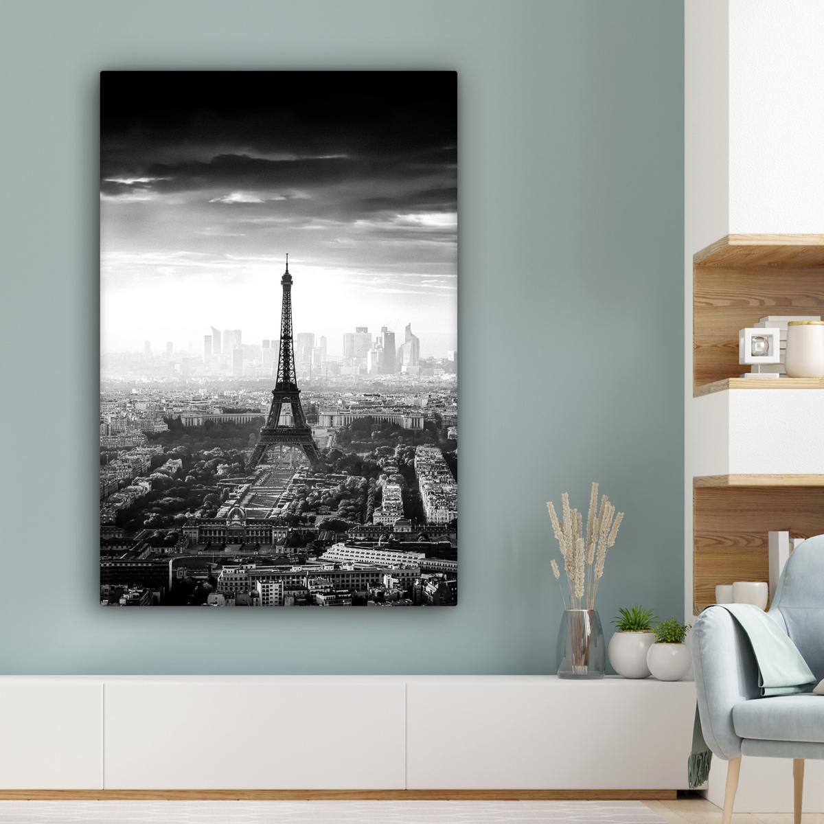LEINWANDBILD Paris - Skyline - Eiffelturm - Stadt - Wolken Deko XXL 80x120 cm - Dunkelgrau, Textil (80/120cm) - MuchoWow