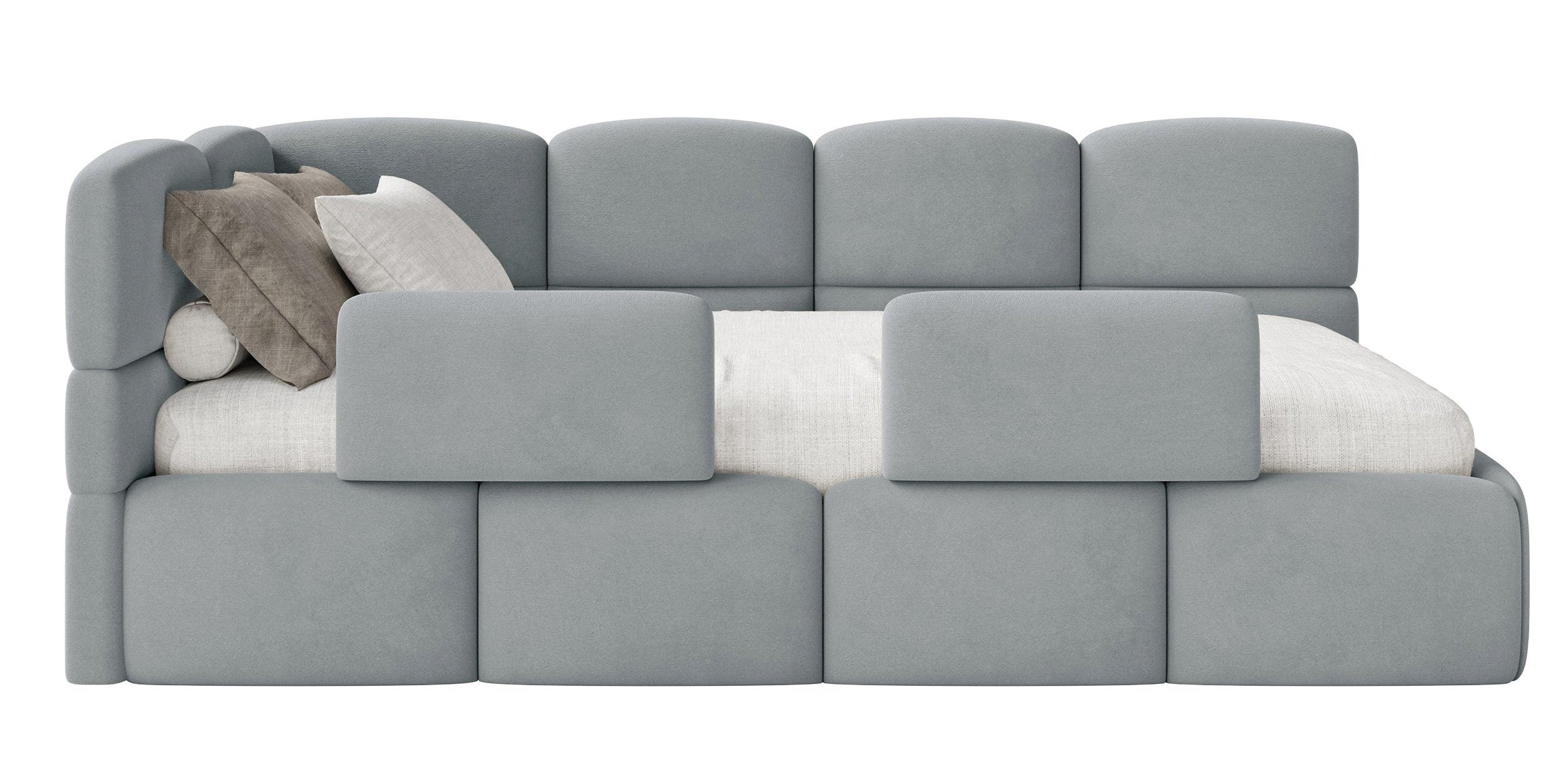 KINDERBETT Cloudy Grau 90x200 cm, Rausfallschutz, Kopfteil links, Samt - Schwarz/Grau, Kunststoff/Textil (90/200cm) - Selsey