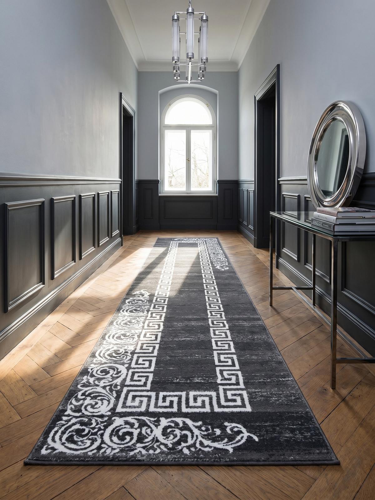 TEPPICH Kurzflor ASPEN in Grau, mit Mäander-Muster, 80 x 300 cm - Grau, Textil (80/300cm) - KADIMA DESIGN