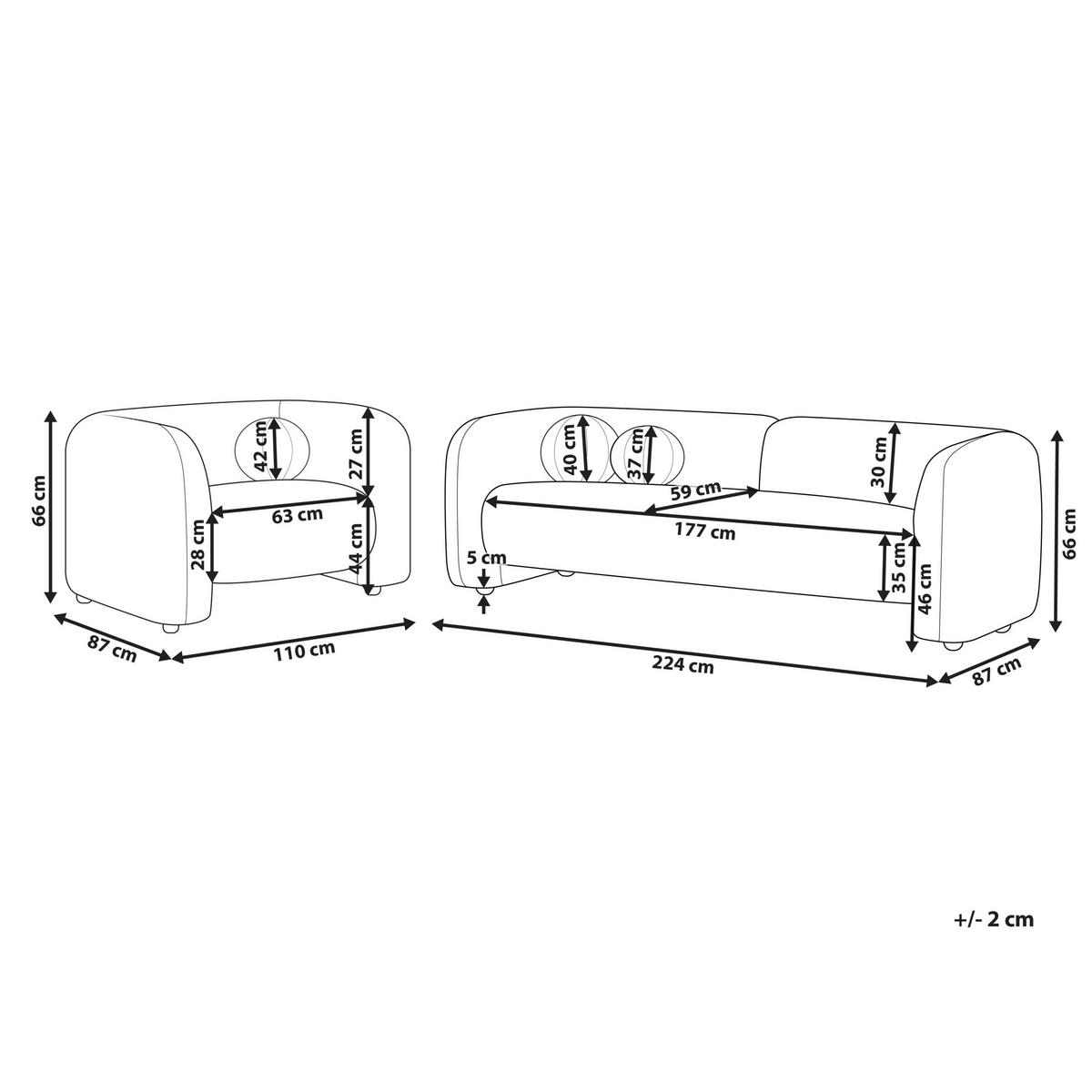 SOFA-SET 4-Sitzer Beige Leiren - Beige, Textil (224/68/87cm) - Beliani