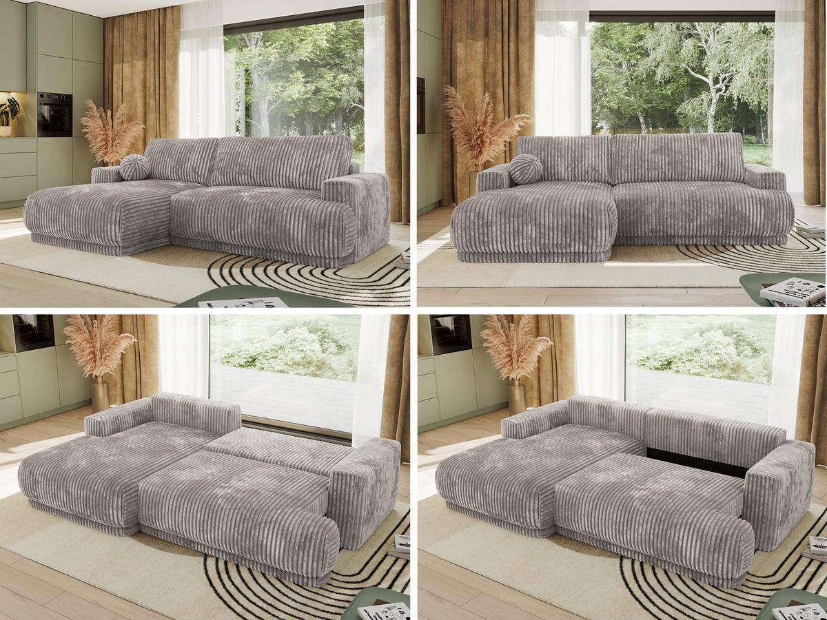 ECKSCHLAFSOFA RINA L Hellgrau Cord - links - Hellgrau/Schwarz, Kunststoff/Textil (267/170cm) - MKS