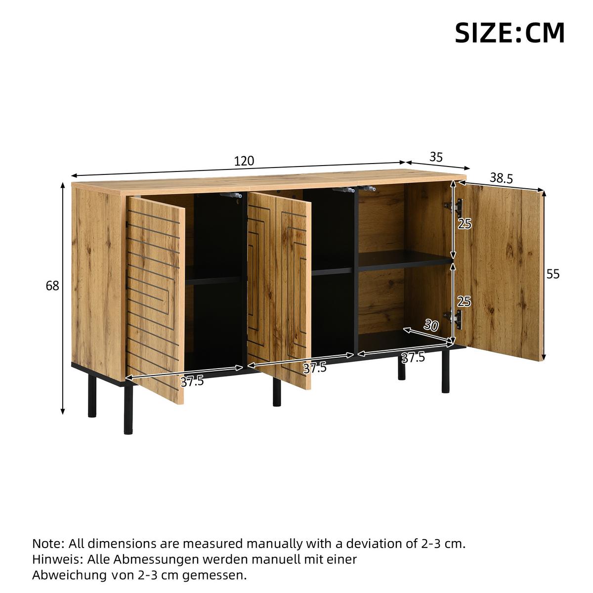 SIDEBOARD Eichenfarbe mit 6 Schubladen Grifflose Holzkommode - Naturfarben, Holzwerkstoff (120/68/35cm) - Urban Meuble
