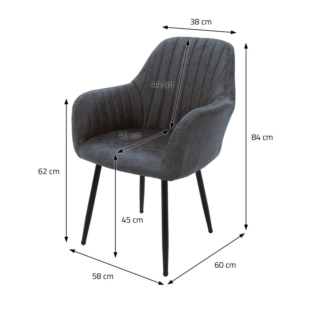 ESSZIMMERSTUHL 2er Set Anthrazit Kunstleder - Anthrazit/Schwarz, Textil/Metall (60/84/58cm) - ML-DESIGN