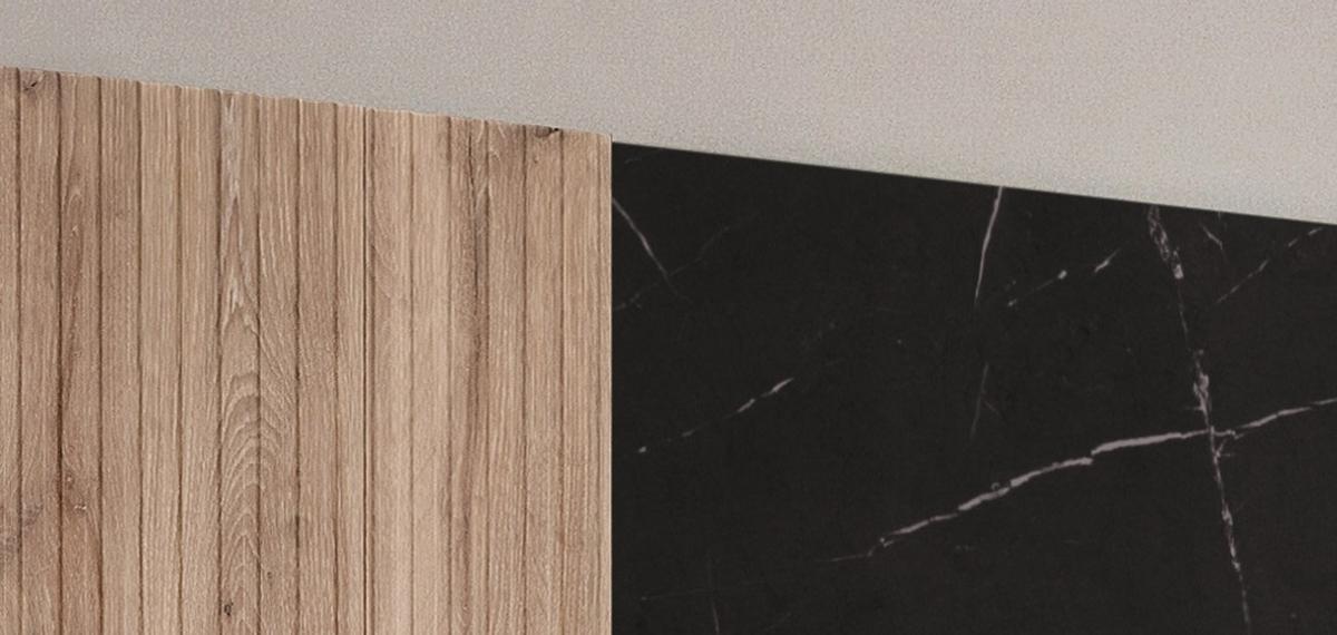 WANDPANEEL schwarz, Vicking Eiche 160 x 118 cm, TV Rückwandverkleidung mit schwarzer Mamor-Optik - Eichefarben/Schwarz, Holzwerkstoff (160/118/1.6cm) - Inn.Furn