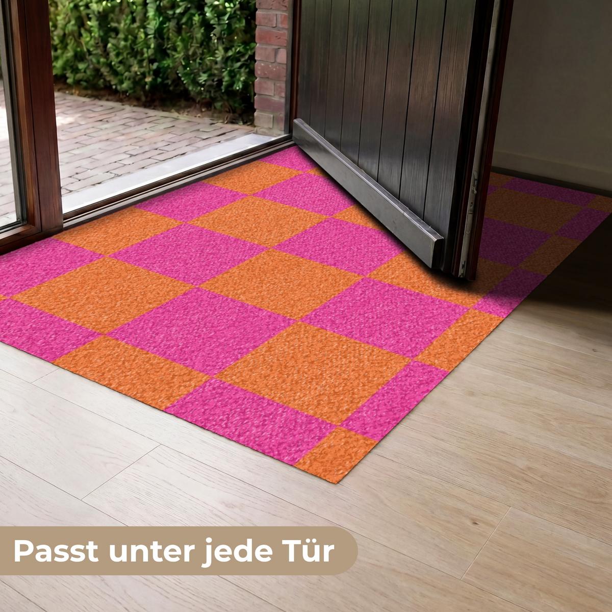 FUSSMATTE Schachbrettmuster - Orange - Rosa - Blöcke Schmutzfangmatte 120x80 cm - Pink, Kunststoff (120/0.4cm) - MuchoWow