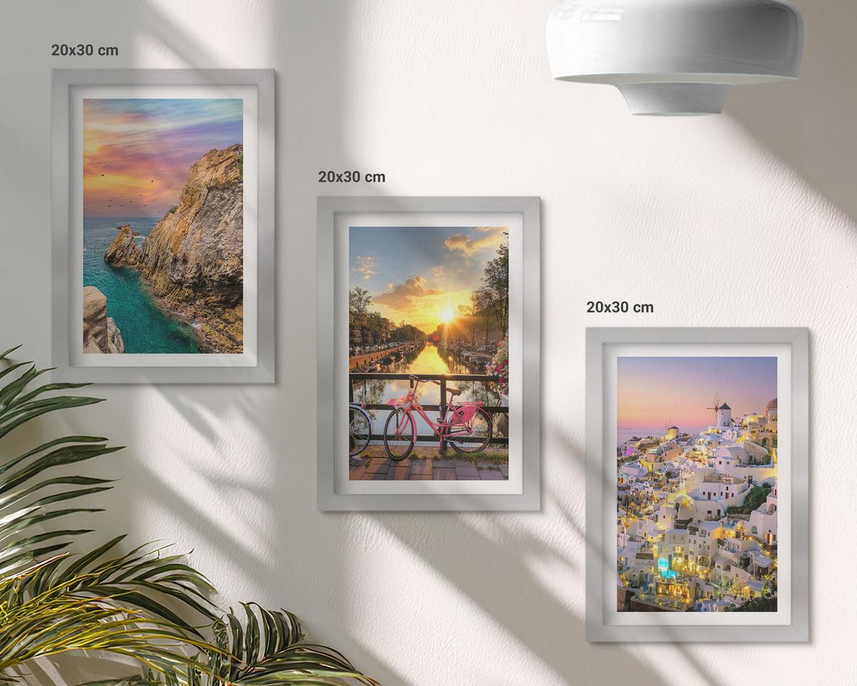 BILDER SET 3er Set - 20x30 cm Silberner Rahmen - Sonnenuntergang am Meer - Silberfarben, Kunststoff (20/30cm) - TULUP