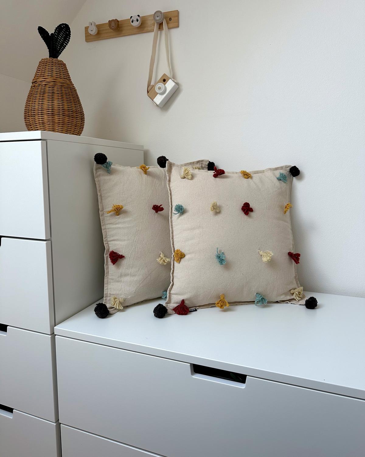 DEKOKISSEN 2er-Set Beige 45/45 cm Fussel - Beige/Multicolor, Textil (45/45cm) - Beliani
