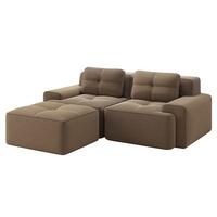 ECKSOFA cord in braun mit ottoman, rahmenlos & montagefrei - Walnussfarben, Textil (204/177cm) - Urban Meuble