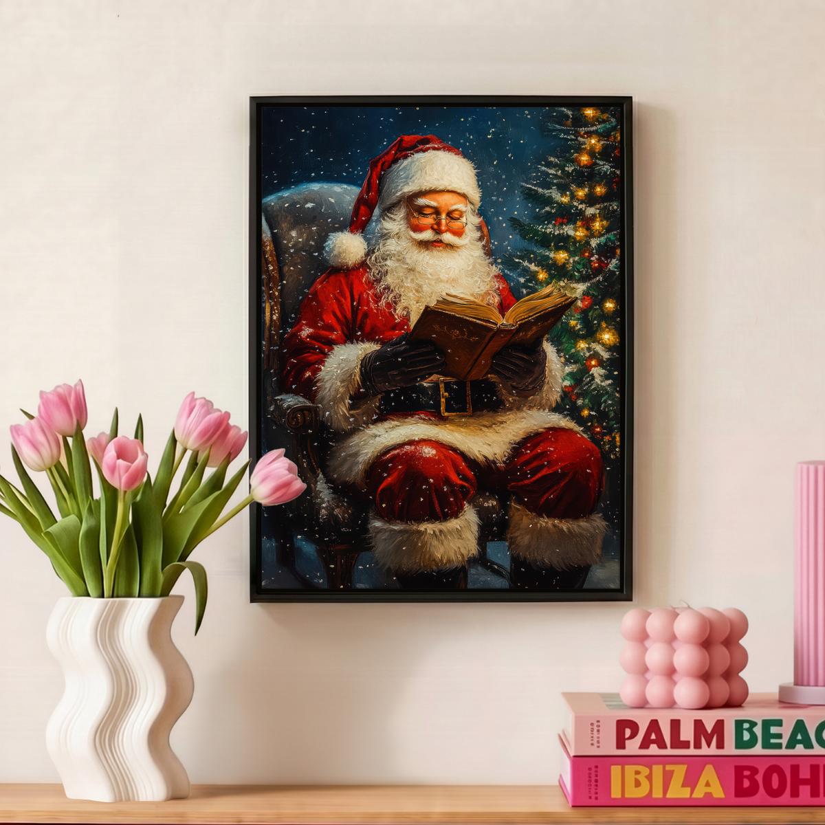 LEINWAND Bilder mit Rahmen - Weihnachtsmann - Weihnachten - Winter - Weihnachtsbaum - 30x40 - Bordeaux, Textil (30/40cm) - MuchoWow