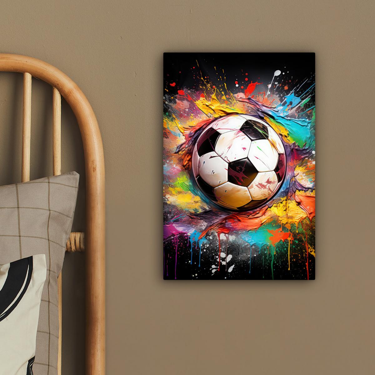 LEINWANDBILD Fußball - Farbe - Farben - Schwarz - Weiß Deko Wohnzimmer 20x30 cm - Weiß, Textil (20/30cm) - MuchoWow