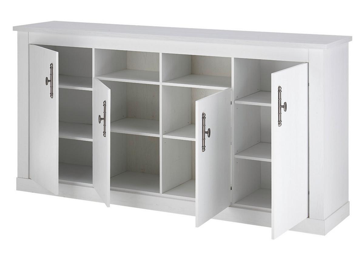 SIDEBOARD weiß Pinie Landhaus, Kommode 201 cm, Soft-Close-Funktion - Weiß, Holzwerkstoff/Kunststoff (200/104/45cm) - Furn.Design
