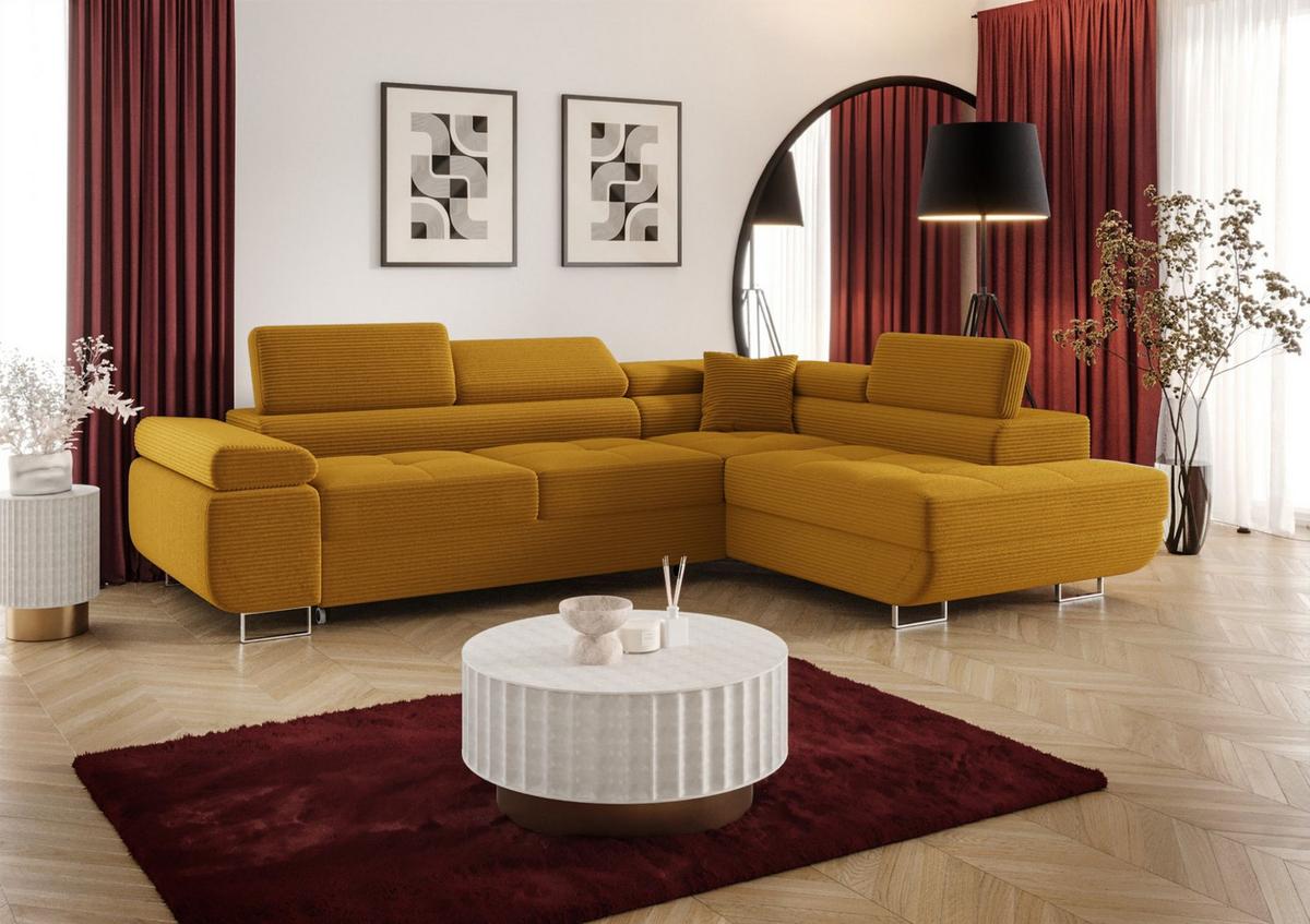ECKSOFA Monaro Mit Schlaffunktion - Gelb, Holzwerkstoff/Textil (275/202cm) - Fun Möbel