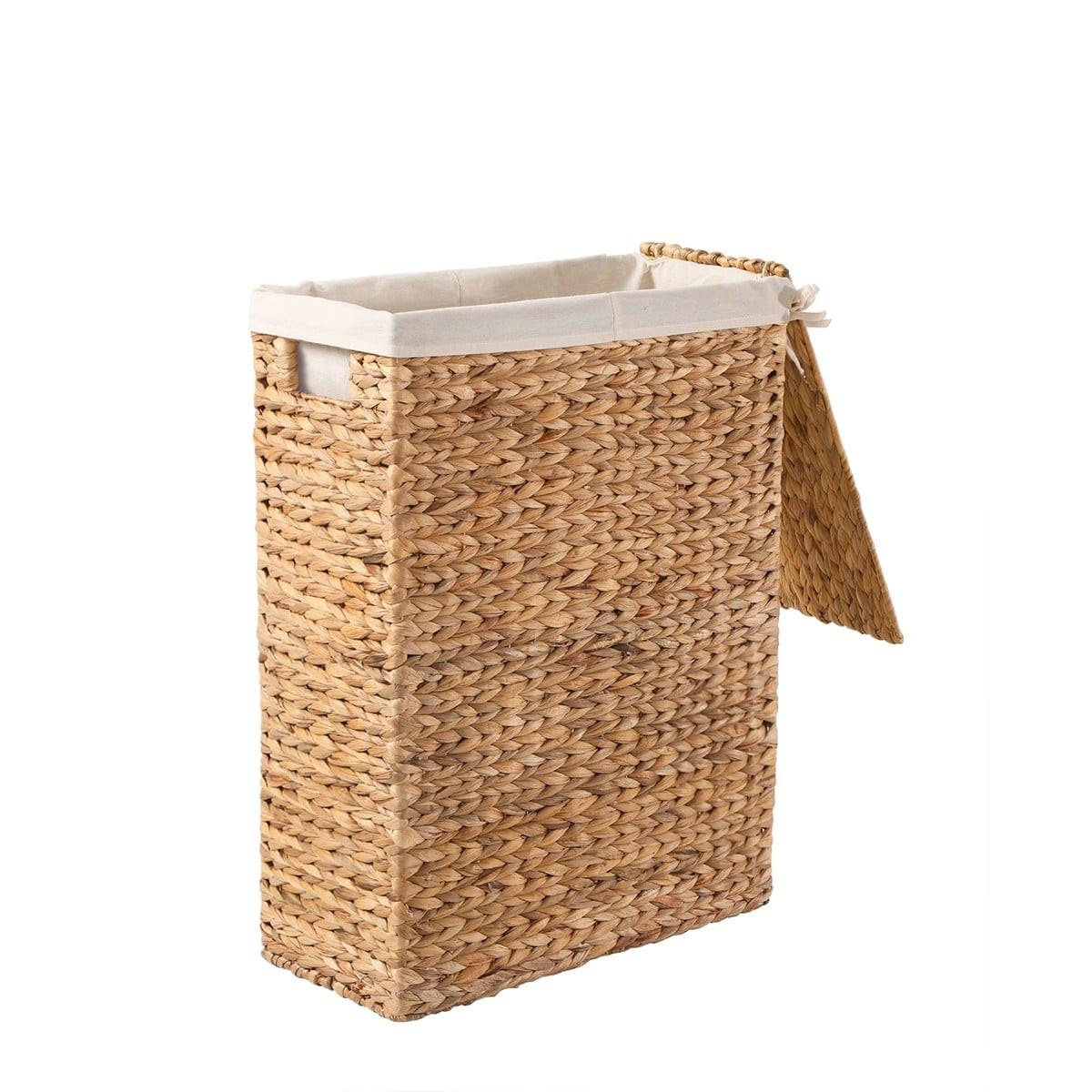 WÄSCHEKORB mit Deckel aus Wasserhyazinthe 45/60/21 cm - Beige, Naturmaterialien (45/60/47cm) - Calicosy