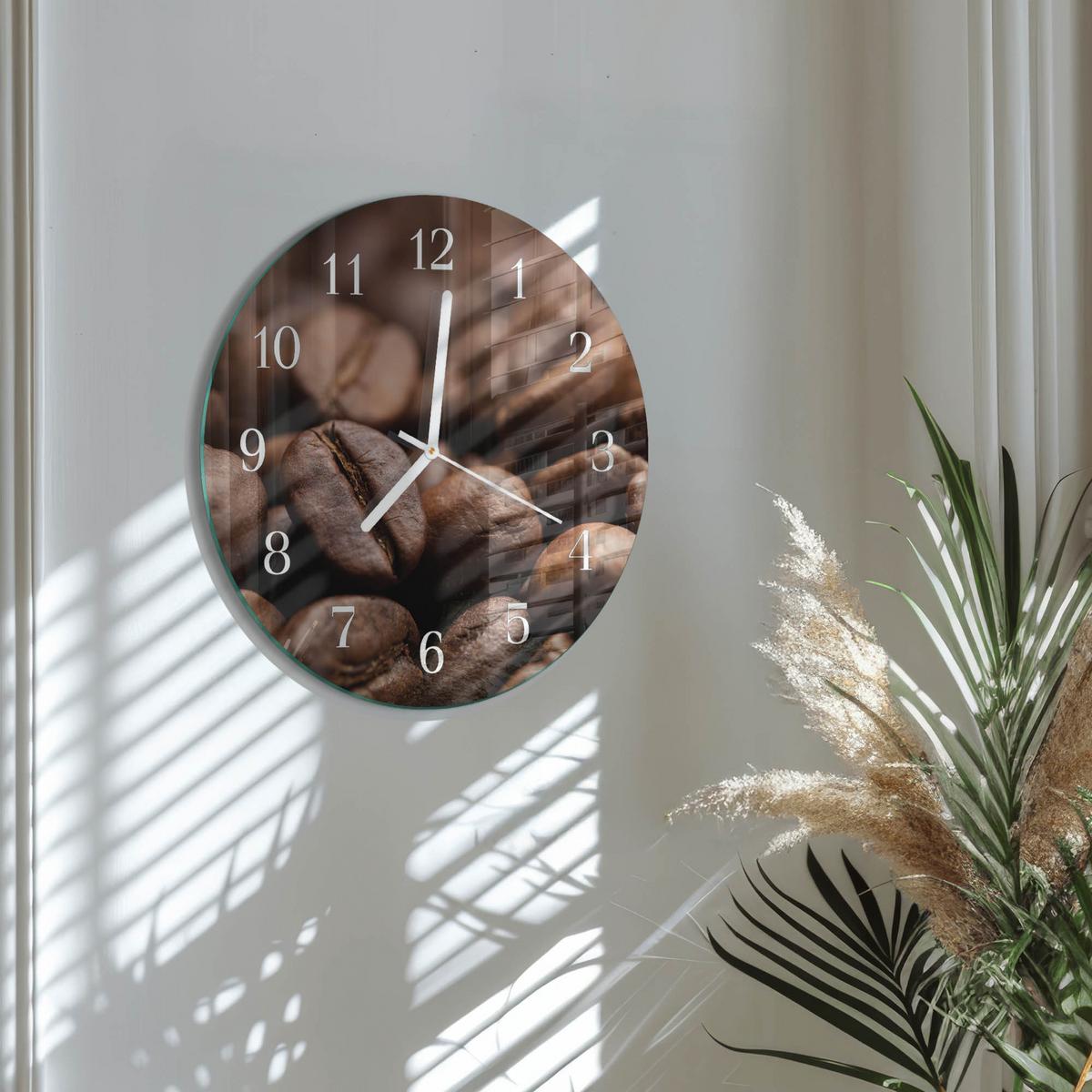 WANDUHR aus Glas Ø30 cm - Kaffeebohnen - Braun, Glas (30/30/0.4cm) - TULUP