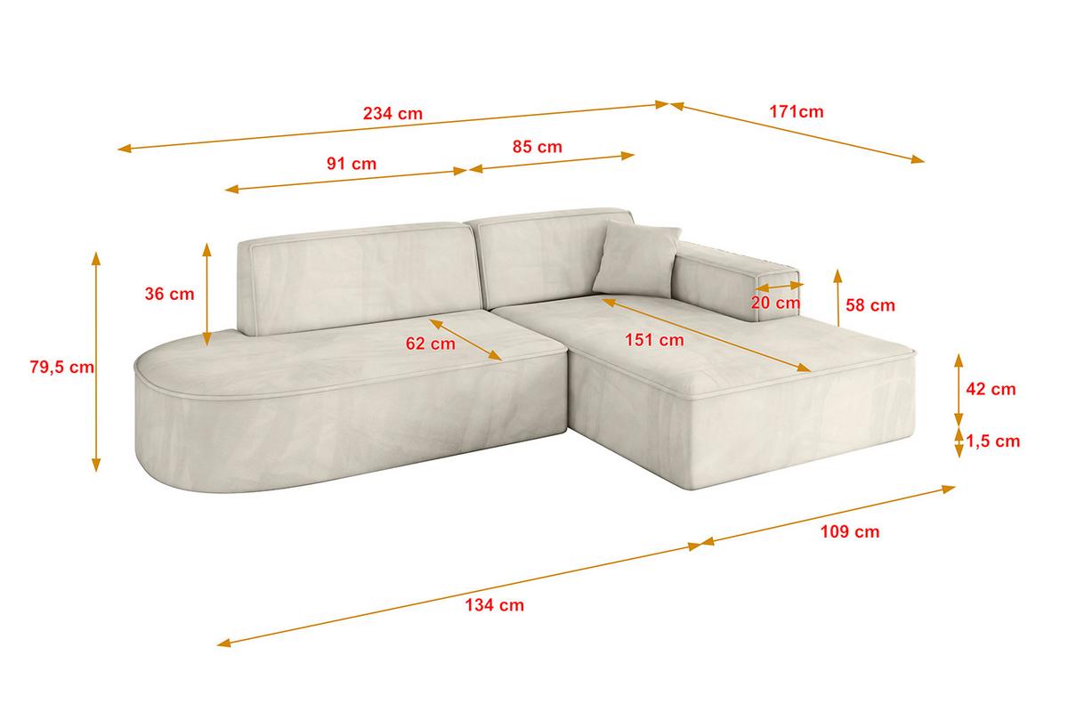 ECKSOFA Ottomane Rechts IREA-L1-v4 - 234x171x79 cm Dunkelgrau - Ecru, Holzwerkstoff/Textil (171/234cm) - ALTDECOR