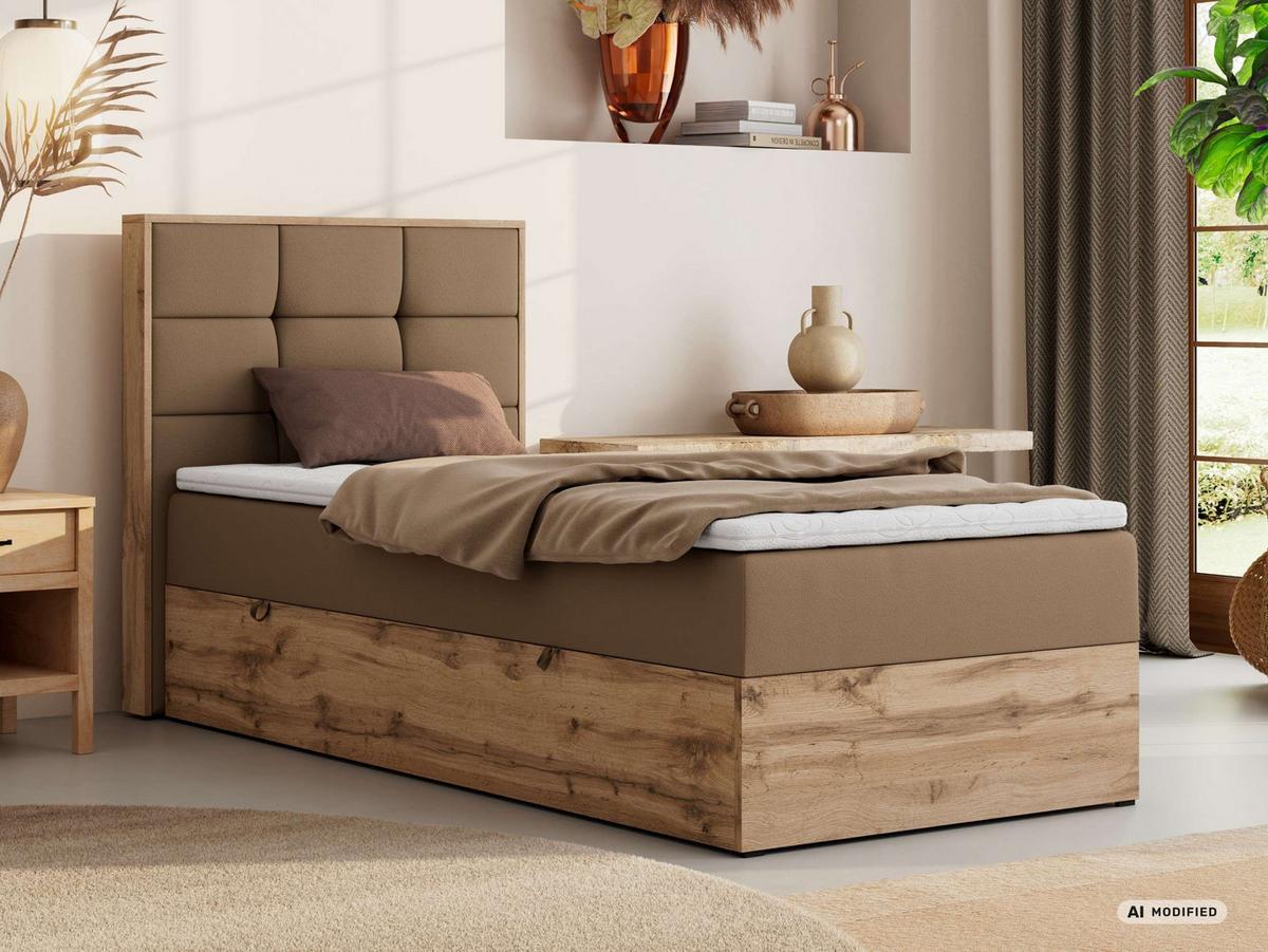 BOXBETT ALBERO 1 90/200 - Braun Kunstleder - Topper T25 - H3 - Links - Schwarz/Braun, Kunststoff/Textil (90/200cm) - MKS