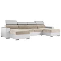 WOHNLANDSCHAFT FOX U Beige/Weiß - Velvet/Kunstleder - Beige/Silberfarben, Kunststoff/Textil (306/98/168cm) - MKS