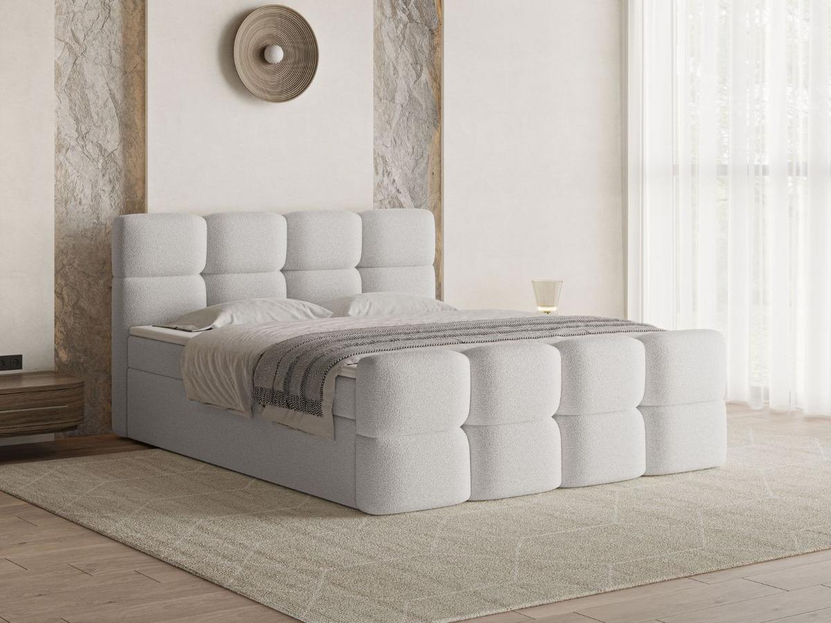 BOXBETT Rivon 180x200 Bouclé-Stoff Hellgrau - Hellgrau, Holz/Textil (180/200cm) - Graingold