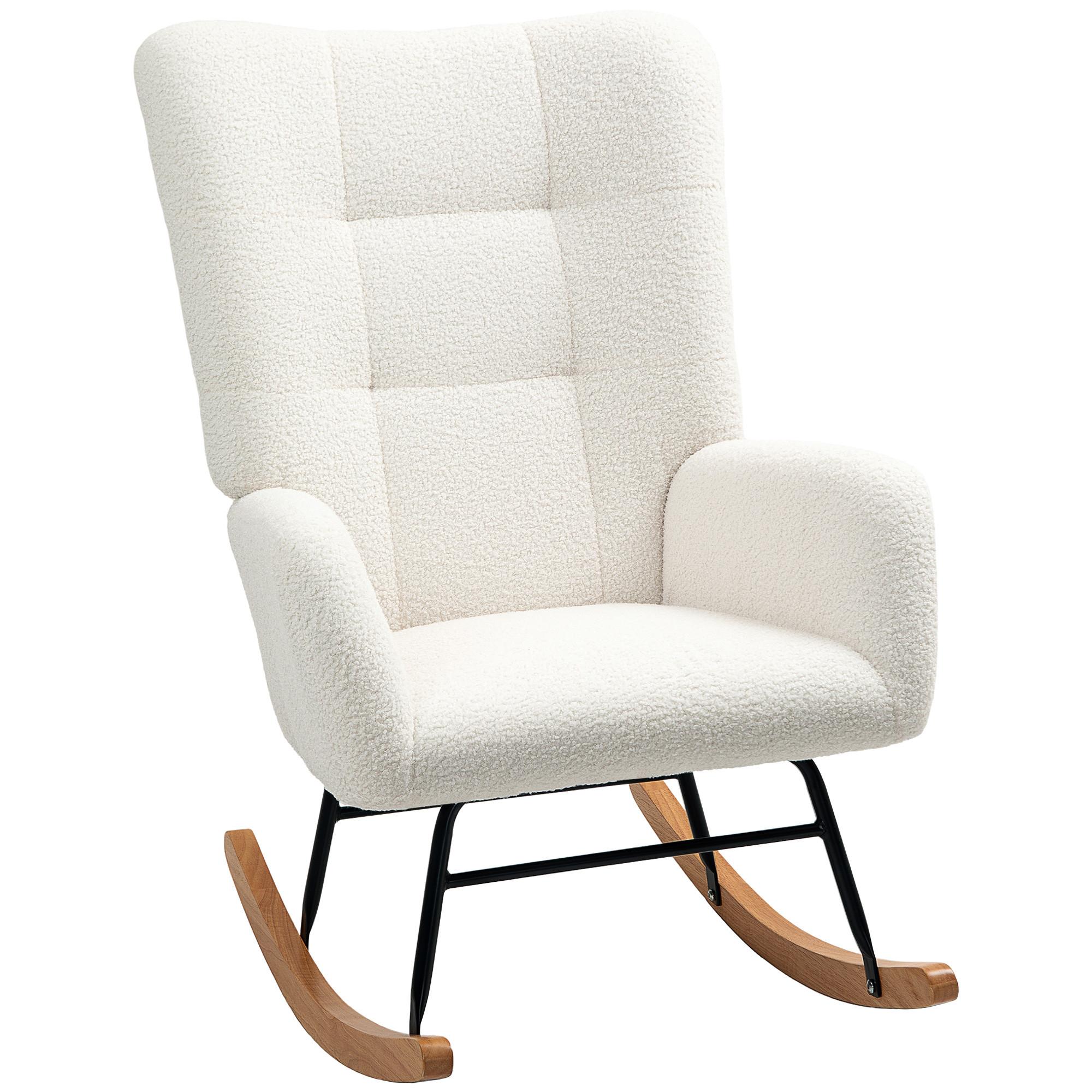 SCHAUKELSTUHL, Schaukelsessel mit Armlehne, Teddysamt-Optik, Cremeweiß - Creme/Naturfarben, Holz/Textil (70/100/94cm) - HOMCOM