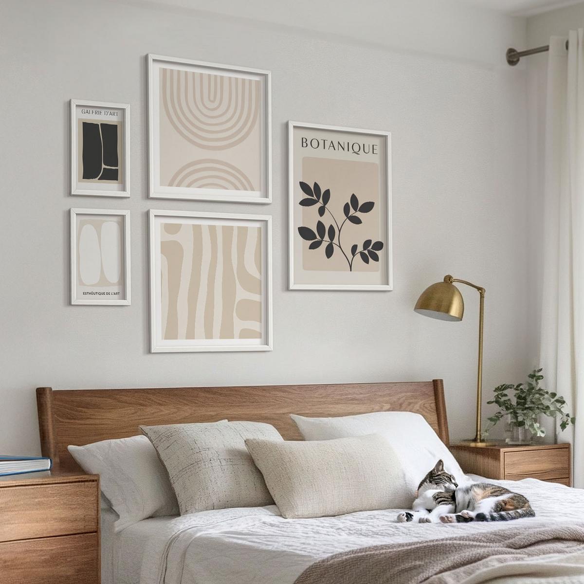 BILDER SET 5er Set - 50x50 cm & 20x30 cm & 40x60 cm Weißer Rahmen - Boho-Pflanzenposter - Weiß, Kunststoff (40/60cm) - TULUP