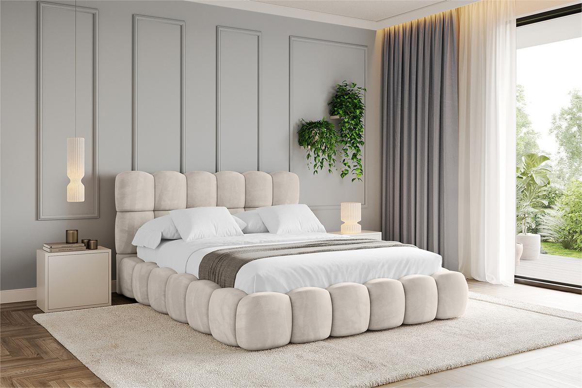 POLSTERBETT mit Bettkasten und Lattenrost, Boxbett ohne Matratze - LEYA 160x200 Beige - Beige, Holzwerkstoff/Textil (160/200cm) - ALTDECOR