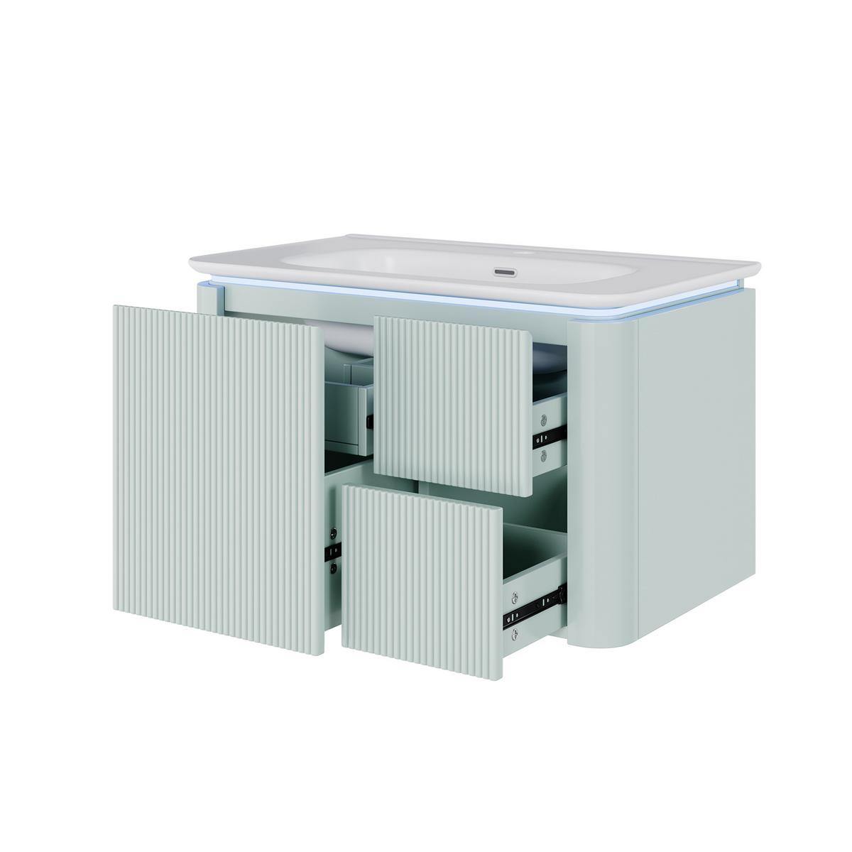 WASCHTISCHUNTERSCHRANK Grün Wandhängend mit LED-Sensor & 4 Schubladen - Grün, Holzwerkstoff (80.5/51/47.05cm) - Urban Meuble